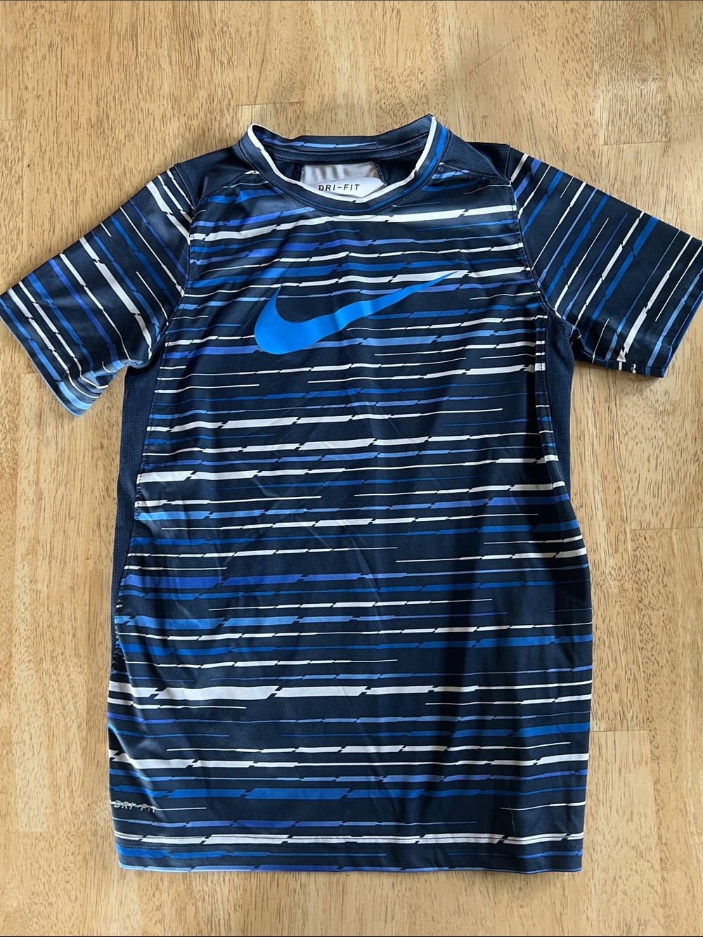 Nike Boys Navy and Royal Blue Striped Dri-FIT Tee